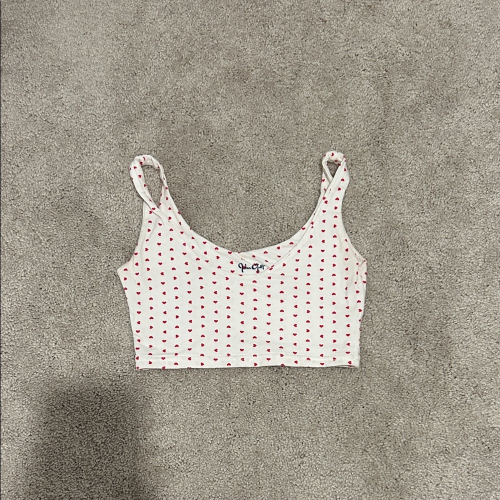 Brandy Melville White with Red Hearts Crop Top